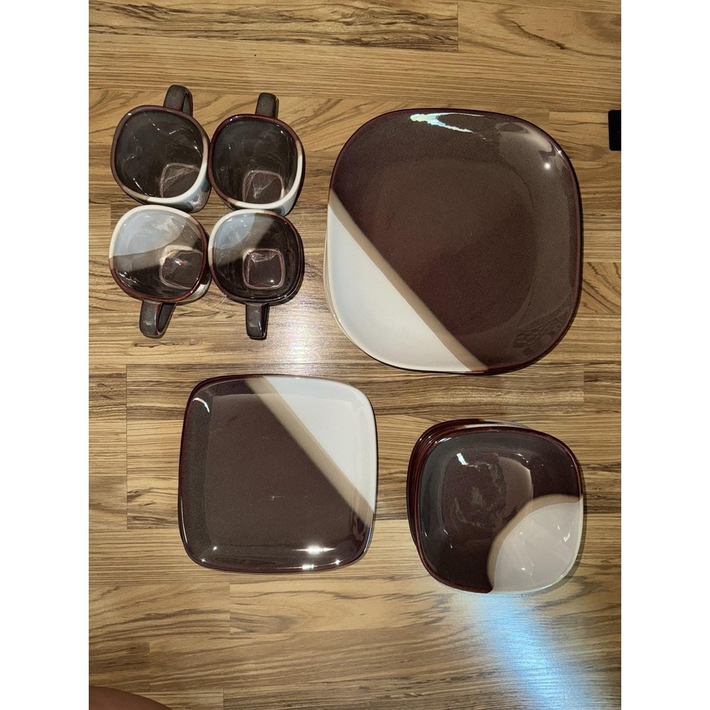 Platzgraff Brownstone Set Of 16 Square Dinner &‎ Salad Plates Mugs Bowls VTG